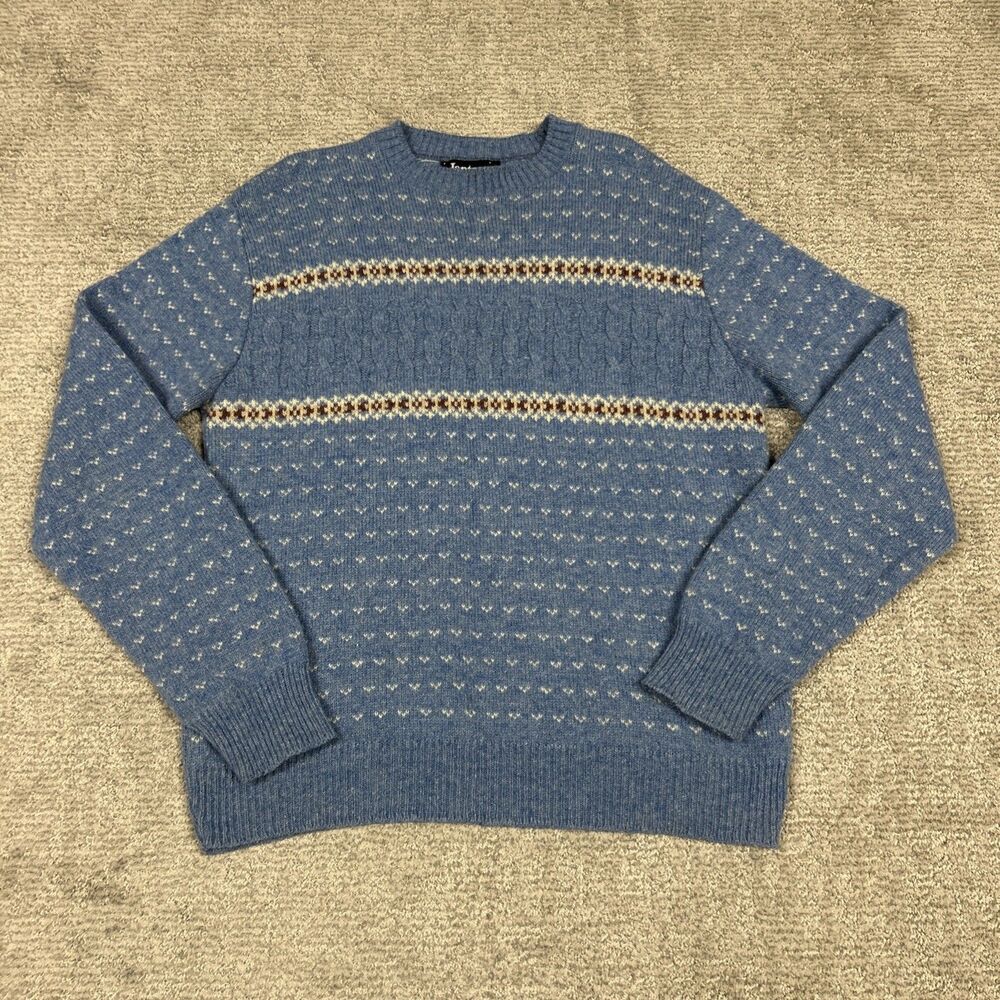 Vintage Jantzen Sweater Mens Large Blue Crew Neck Wool Blend Preppy USA